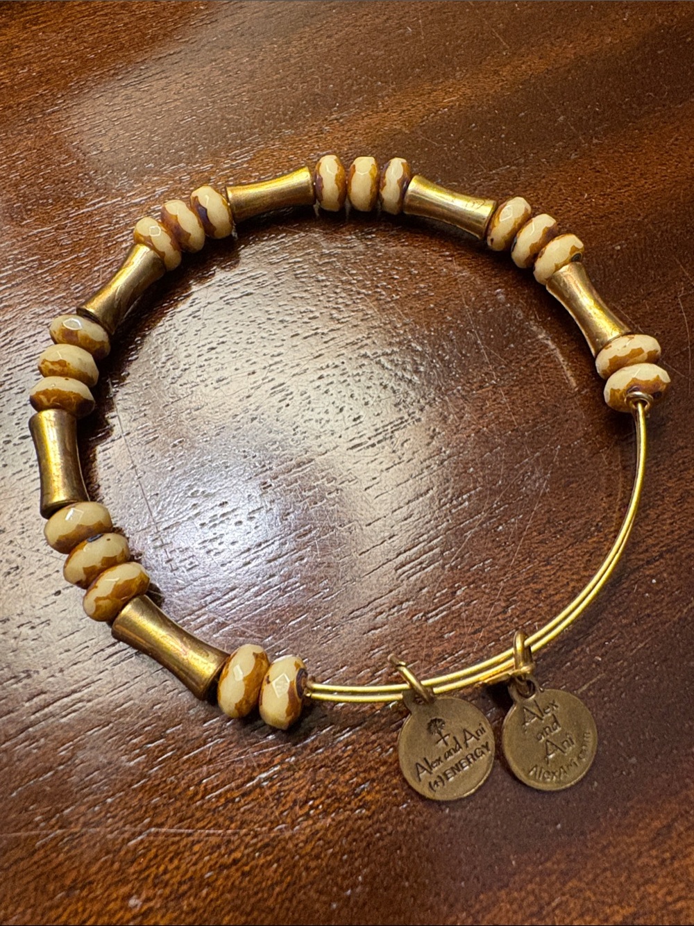 Alex and Ani Gold-Tone Bracelet with Cream Beads